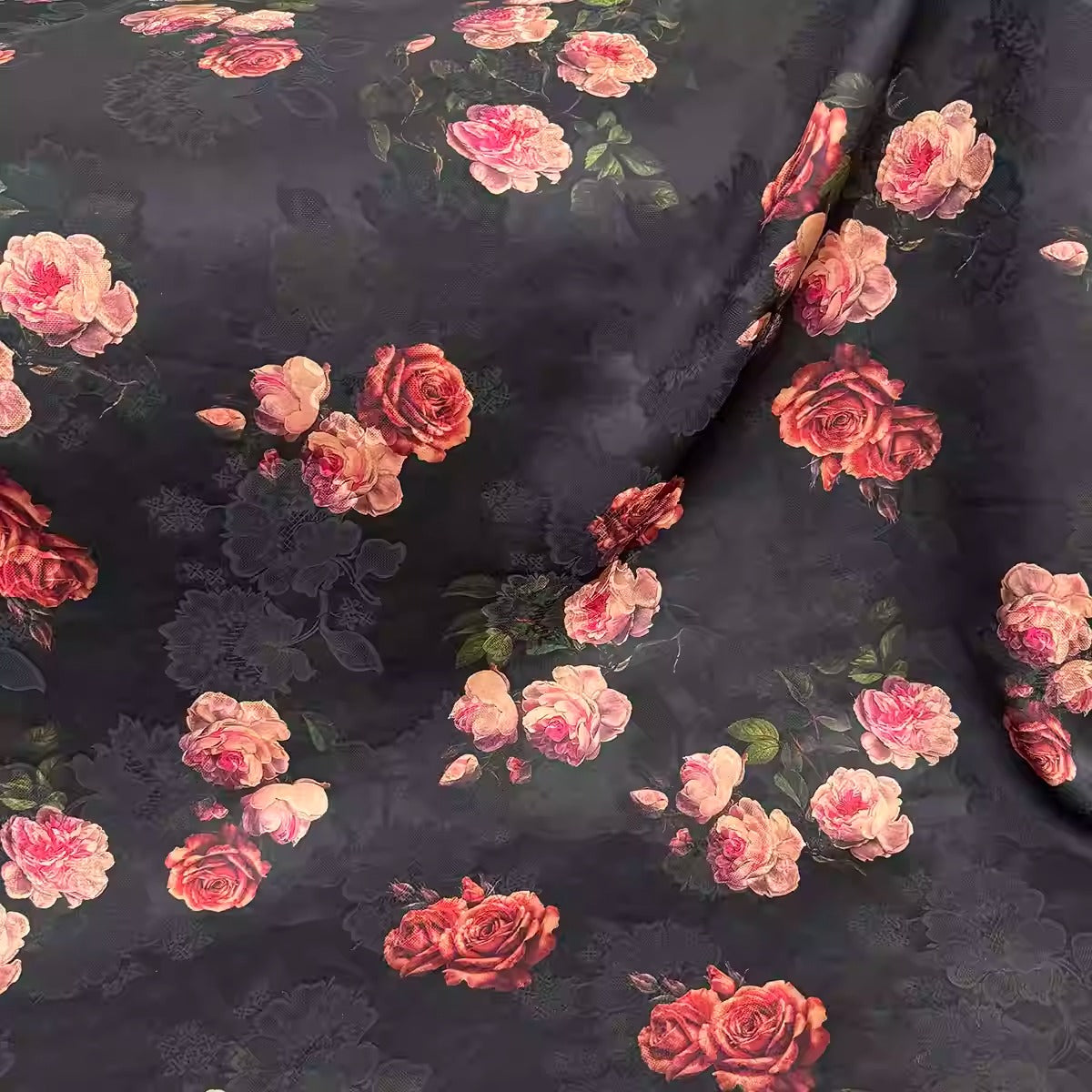 XYHYS邂逅蔷薇 - Jacquard HUALUO Hongyunsha silk fabric, 26 momme openwork texture, 110cm by the Yard