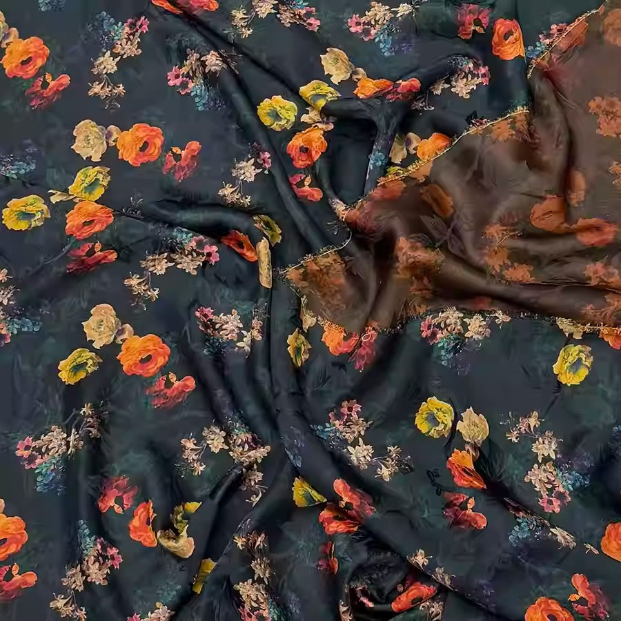 XYHYS 花束- Jacquard HUALUO Hongyunsha silk fabric, 25 momme openwork texthture, 110cm by e Yard