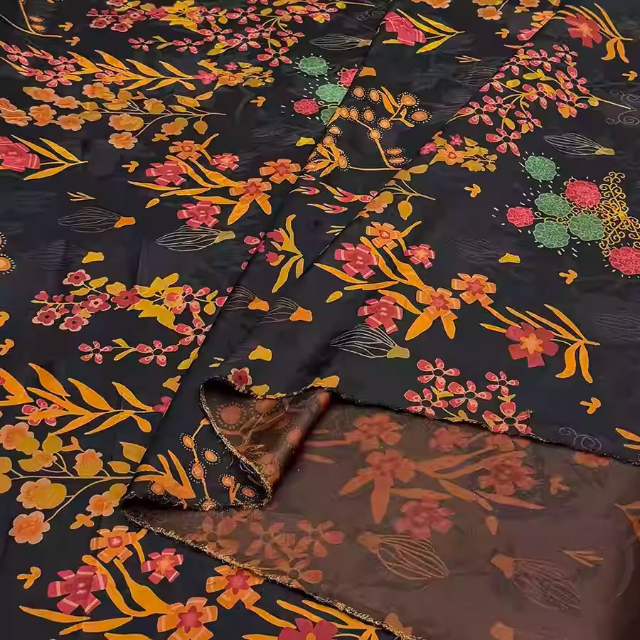 XYHYS 卡通小花- Jacquard HUALUO Hongyunsha silk fabric, 25 momme openwork texthture, 110cm by e Yard