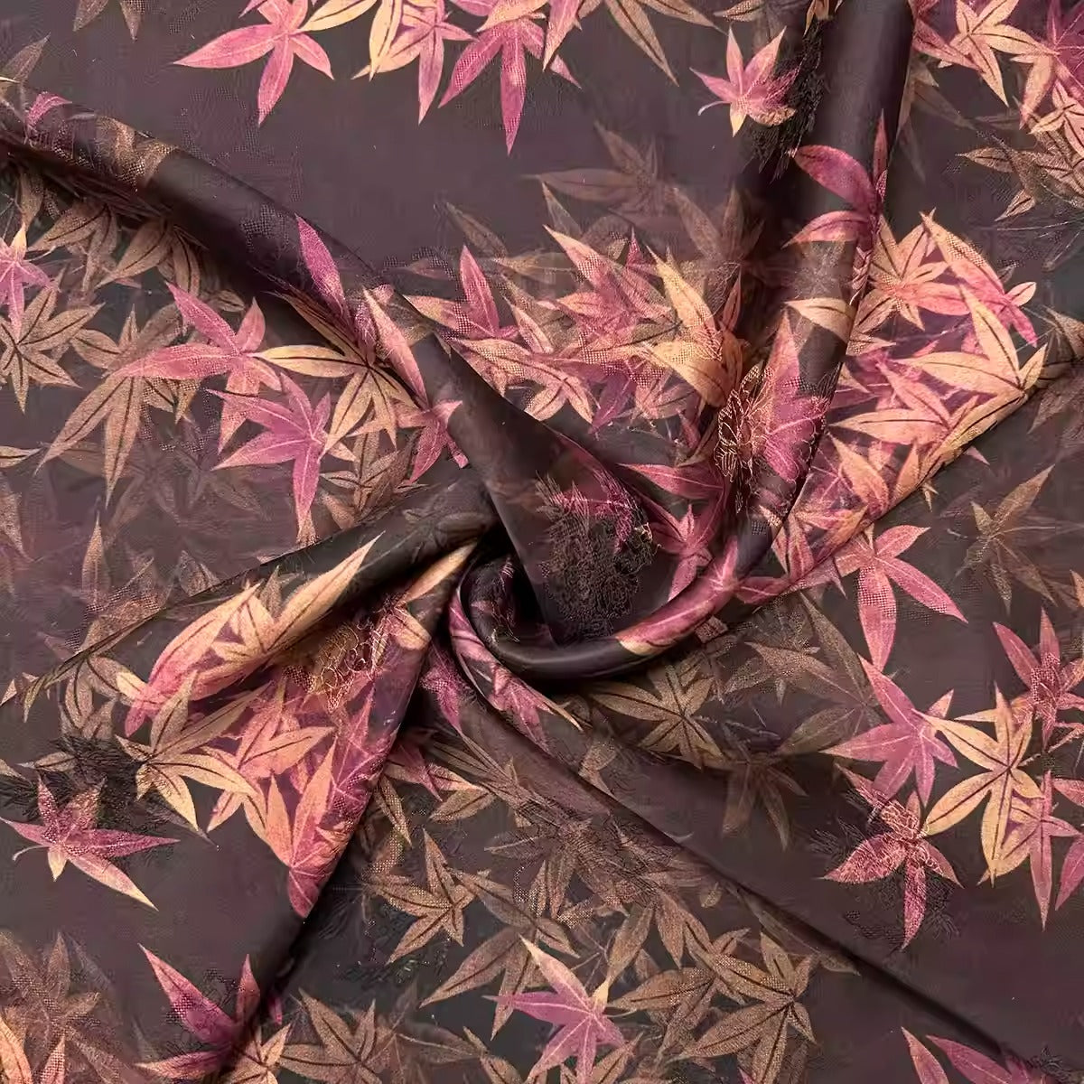 XYHYS 红枫叶- Jacquard HUALUO Hongyunsha silk fabric, 26 momme openwork texture, 110cm by the Yard