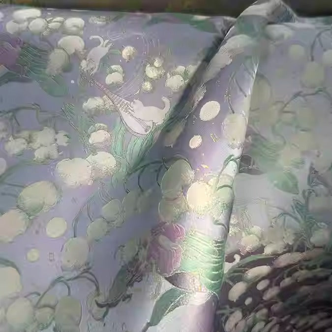 XYLDXSJ 铃兰仙音紫绿色- Gilt-Thread Song Brocade 织金宋锦, 38 momme 140cm wide by the yard