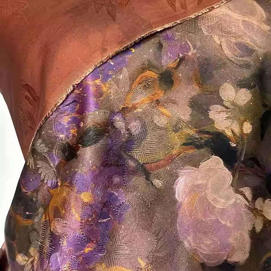 XYHYS 淡紫玫瑰- Jacquard HUALUO Hongyunsha silk fabric, 25 momme openwork texthture, 110cm by e Yard