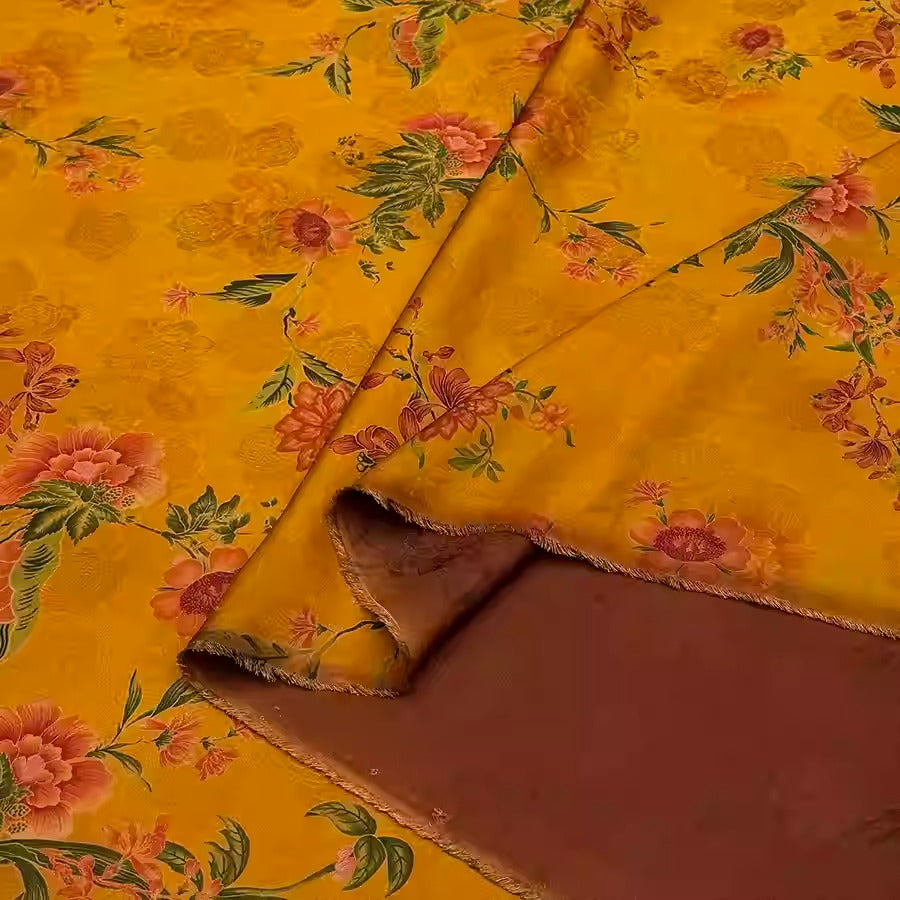 XYHYS 鲜花- Jacquard HUALUO Hongyunsha silk fabric, 25 momme openwork texthture, 110cm by e Yard