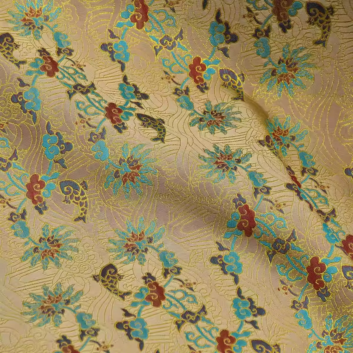 XYLDXSJ 金鱼闹春 - Gilt-Thread Song Brocade 织金宋锦, 38 momme 140cm wide by the yard