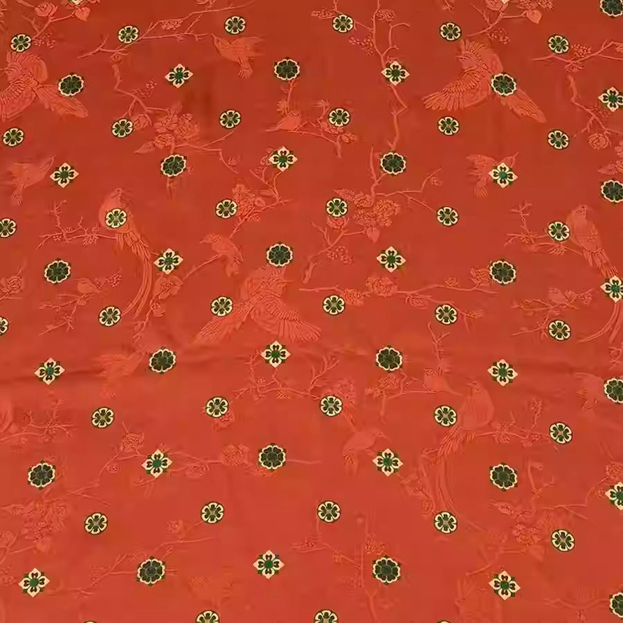 XYHYS 红色宝相花- Jacquard HUALUO Hongyunsha silk fabric, 26 momme openwork texture, 110cm by the Yard