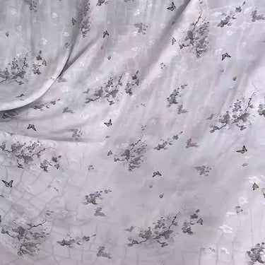 XYLN051 - Leno silk fabric with beautiful prints, Butterflies in Love with Flowers, 114cm wide by the yard