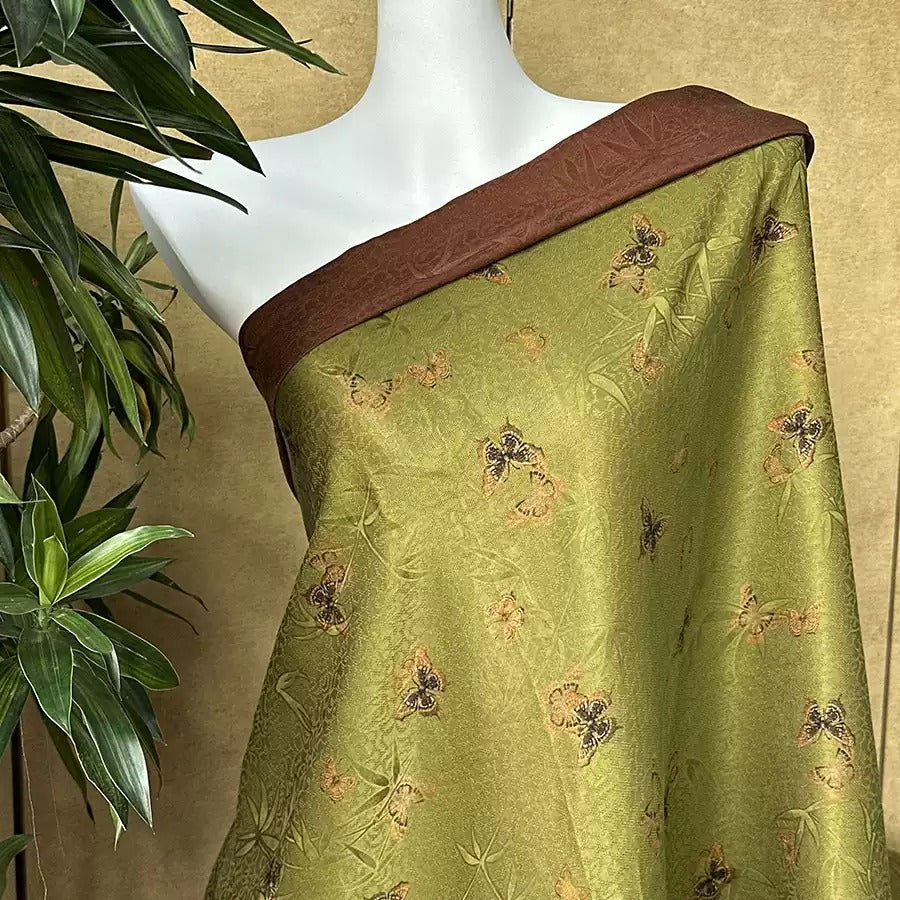 XYLDHD - Plant dyed HongYunSha Silk fabric, Openwork HUALUO, 26 momme 110cm wide by the Yard