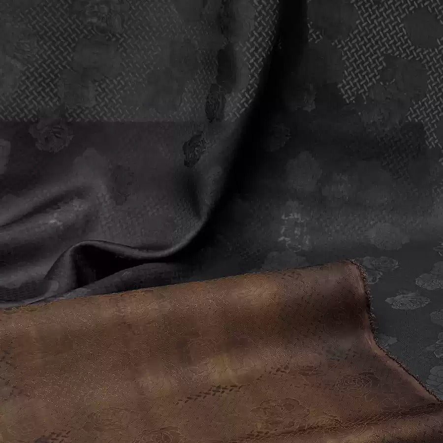 单黑玫瑰 Mud Silk fabric, Jacquard HUALUO, 25 momme 110cm wide by the Yard
