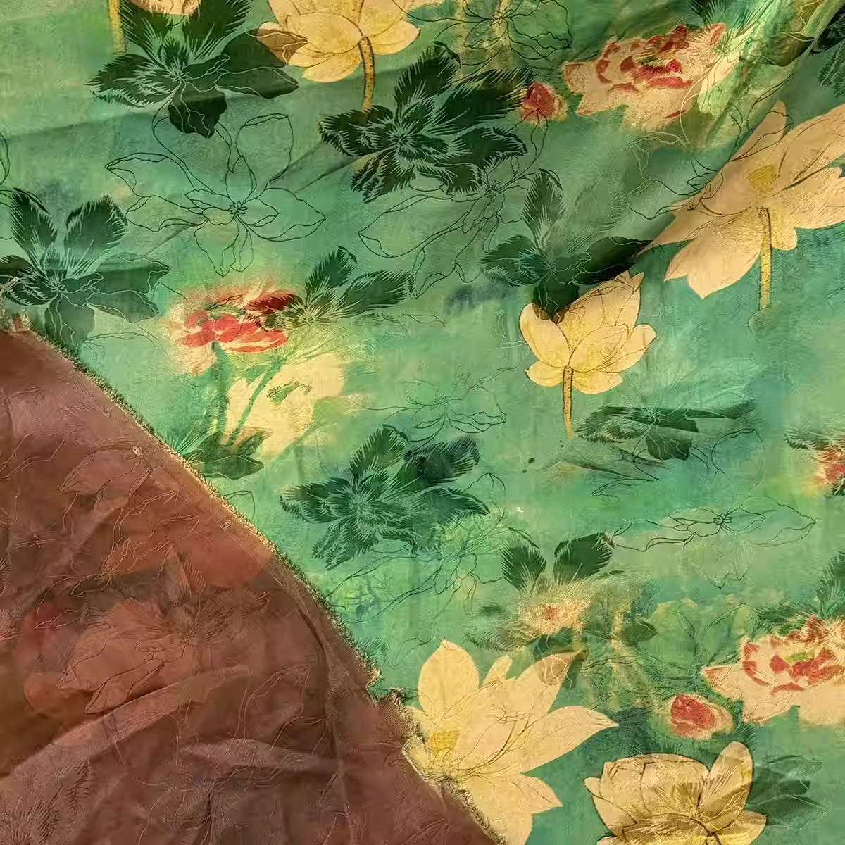 XYHYS 仲夏青荷- Jacquard HUALUO Hongyunsha silk fabric, 25 momme openwork texthture, 110cm by e Yard