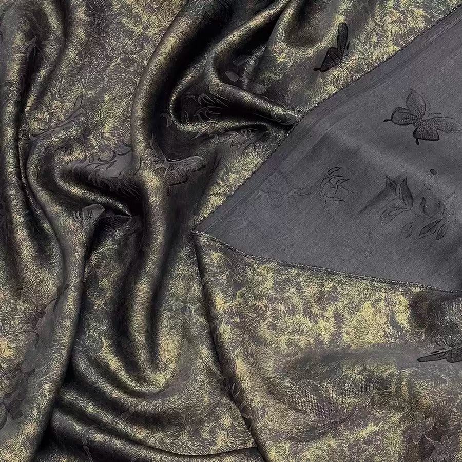 鎏金蝴蝶 Mud Silk fabric, Jacquard HUALUO, 25 momme 110cm wide by the Yard