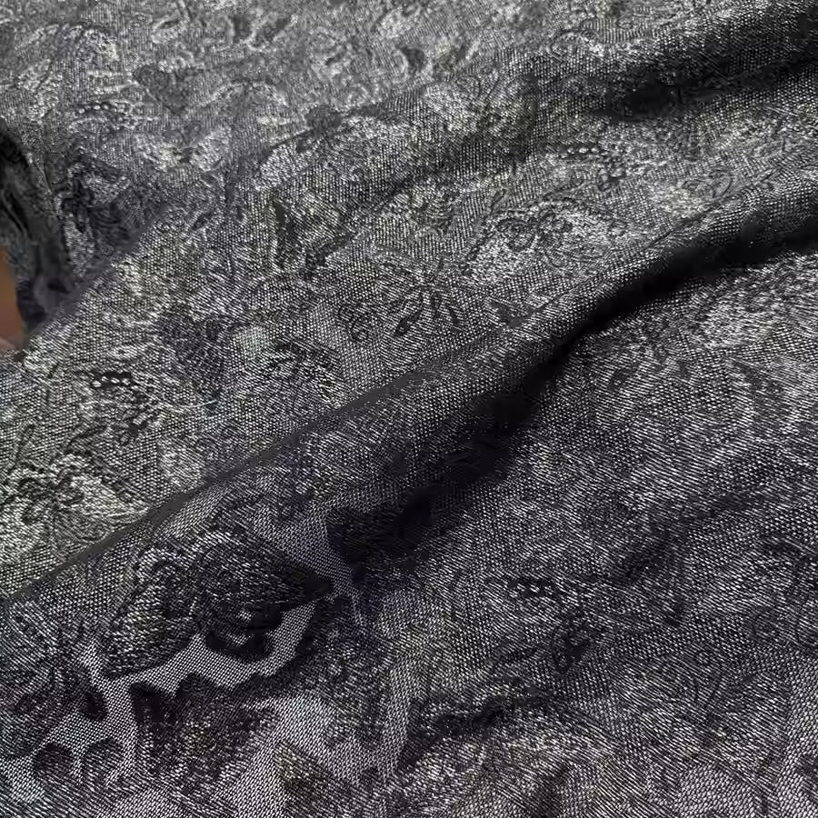 XYLN035 - Leno silk fabric, Gold weave Yarn-dyed, black butterfly , 25 momme 114cm wide by the yard