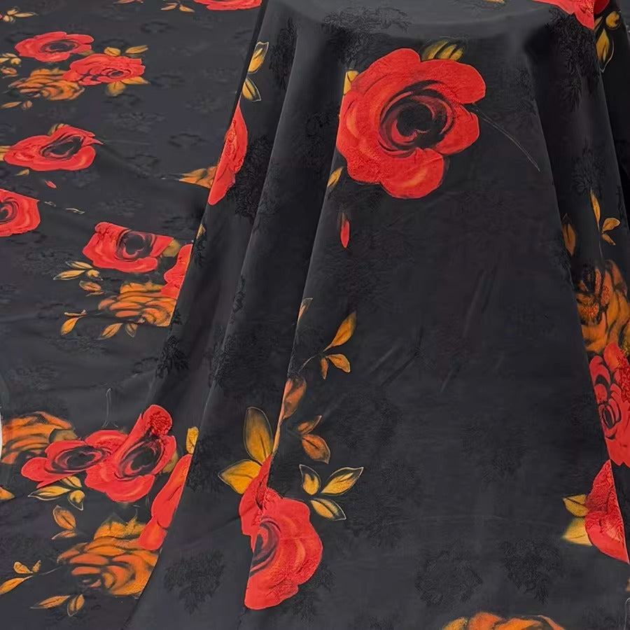 XYHYS 炙红玫瑰- Jacquard HUALUO Hongyunsha silk fabric, 25 momme openwork texthture, 110cm by e Yard