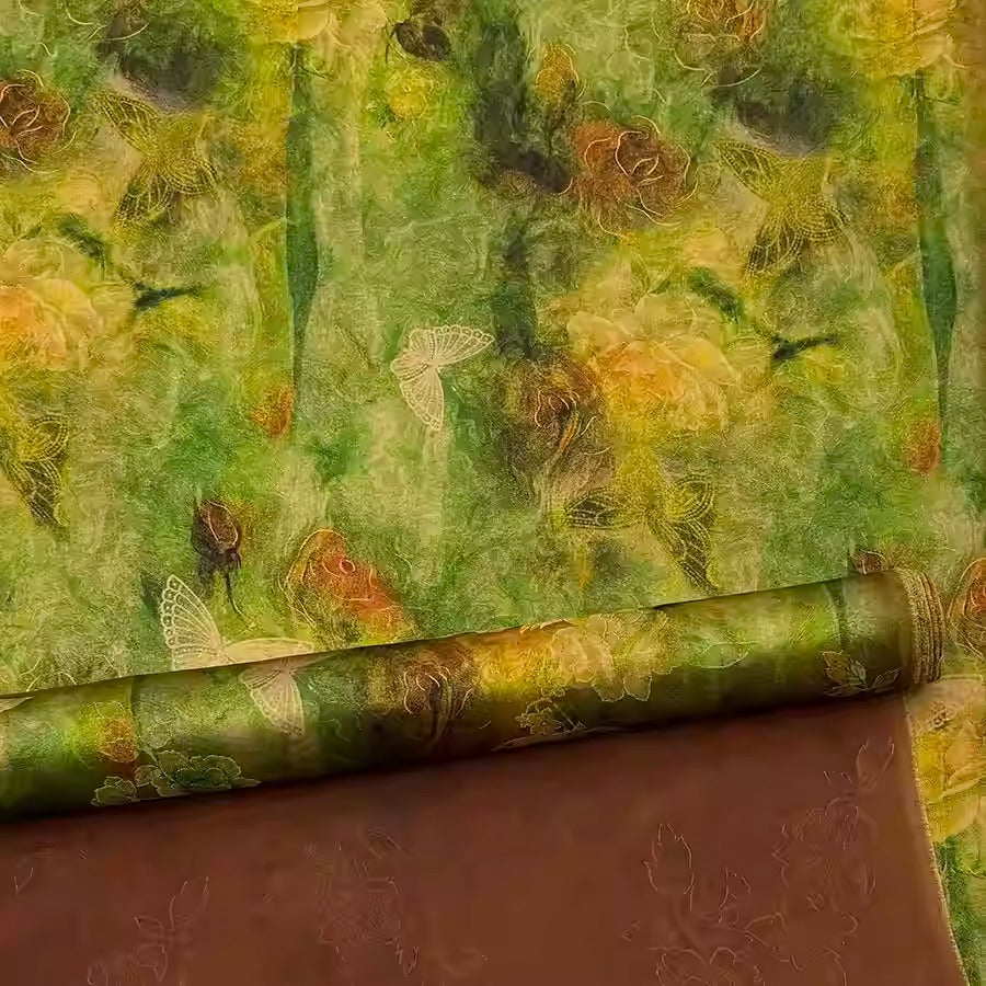 XYHYS 晕染蝴蝶- Jacquard HUALUO Hongyunsha silk fabric, 25 momme openwork texthture, 110cm by e Yard