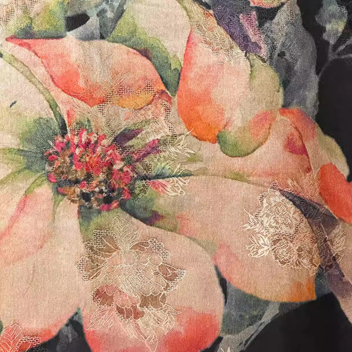 XYHYS 粉色山茶花- Jacquard HUALUO Hongyunsha silk fabric, 25 momme openwork texture, 110cm by the Yard
