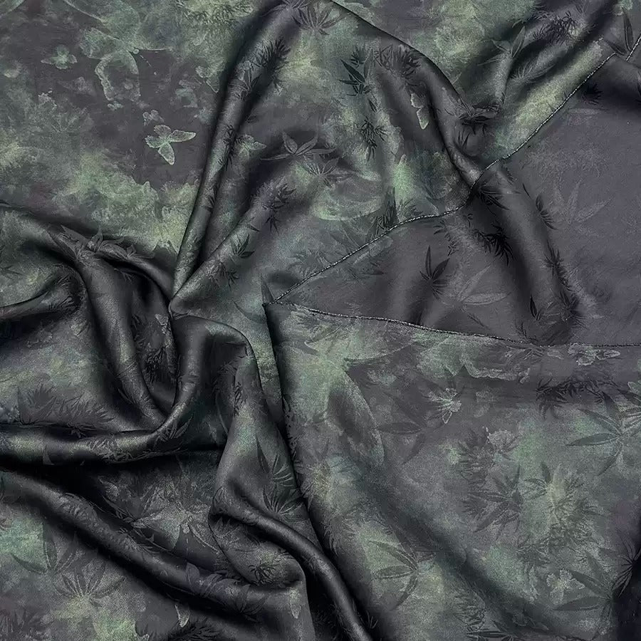 鎏金绿竹 Mud Silk fabric, Jacquard HUALUO, 25 momme 110cm wide by the Yard