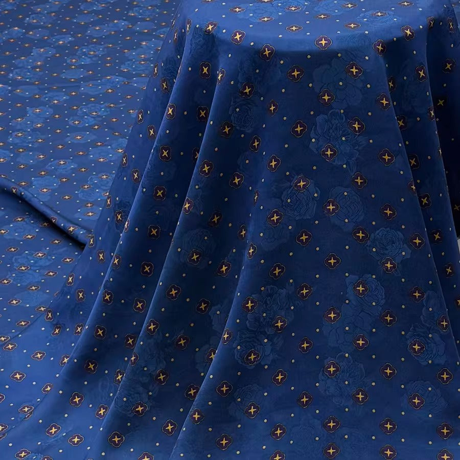 XYHYS 蓝宝相花- Jacquard HUALUO Hongyunsha silk fabric, 25 momme openwork texthture, 110cm by e Yard