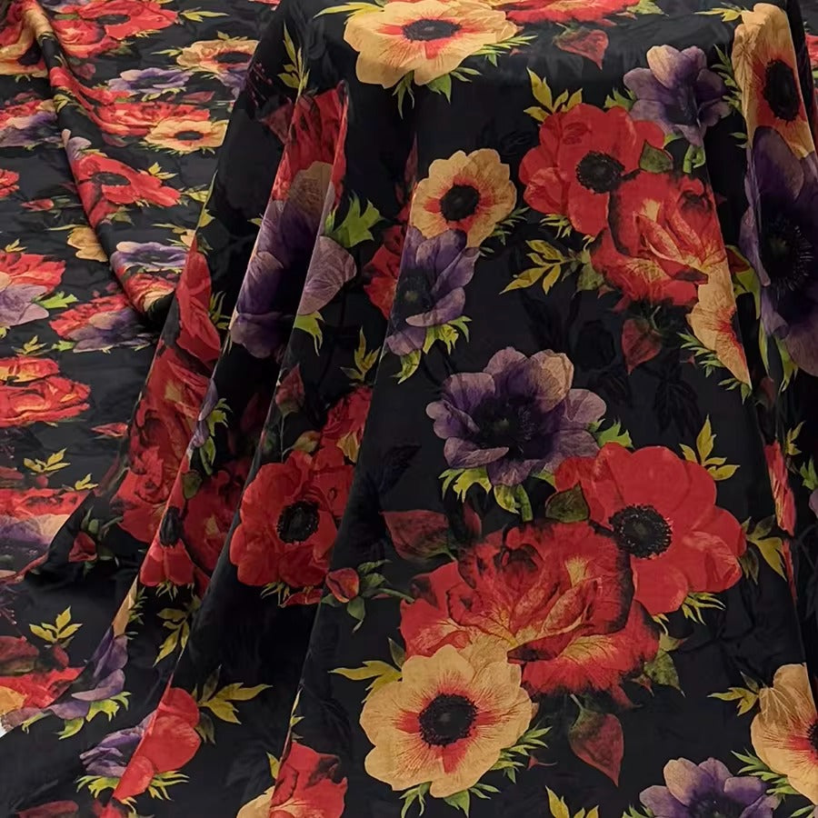 XYHYS 港风花朵- Jacquard HUALUO Hongyunsha silk fabric, 25 momme openwork texthture, 110cm by e Yard