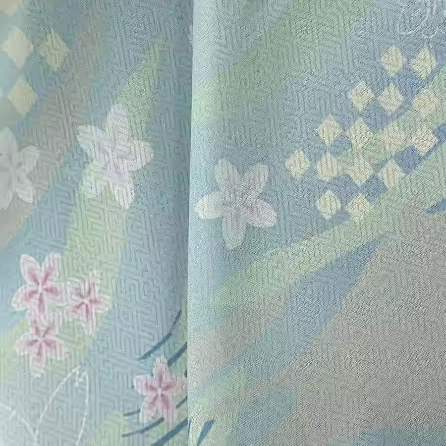 XYLN049 - Leno silk fabric with beautiful prints, peach blossom, 114cm wide by the yard