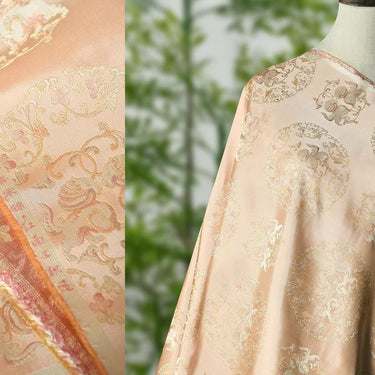 XYLDXSJ 双团狮粉色 - Gilt-Thread Song Brocade 织金宋锦, 38 momme 140cm wide by the yard