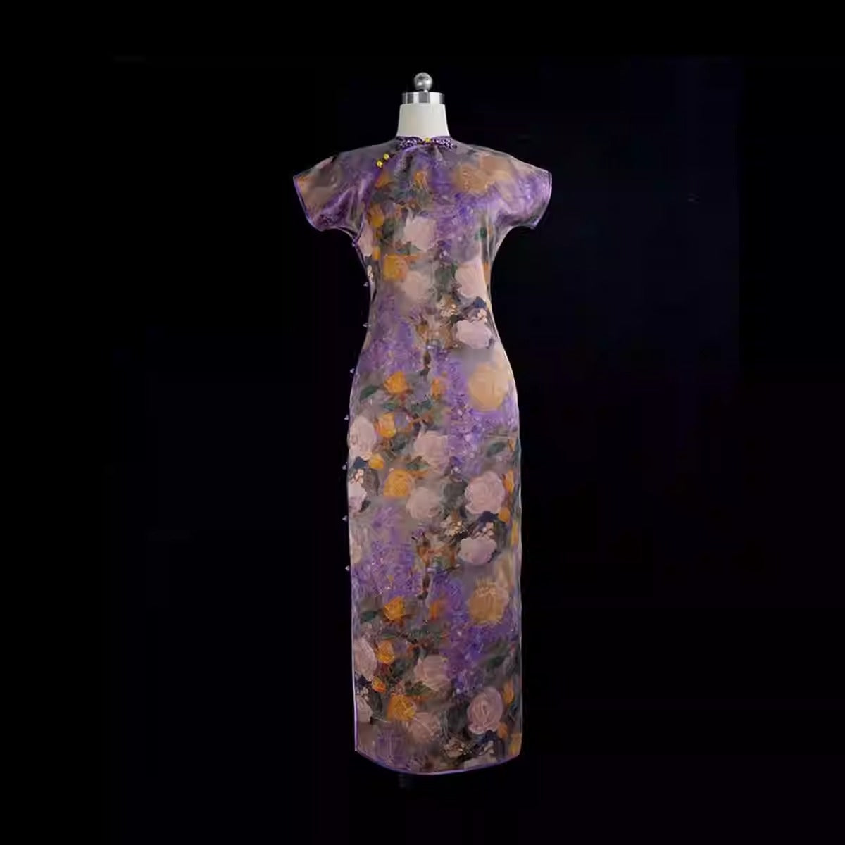 XYHYS 淡紫玫瑰- Jacquard HUALUO Hongyunsha silk fabric, 25 momme openwork texthture, 110cm by e Yard