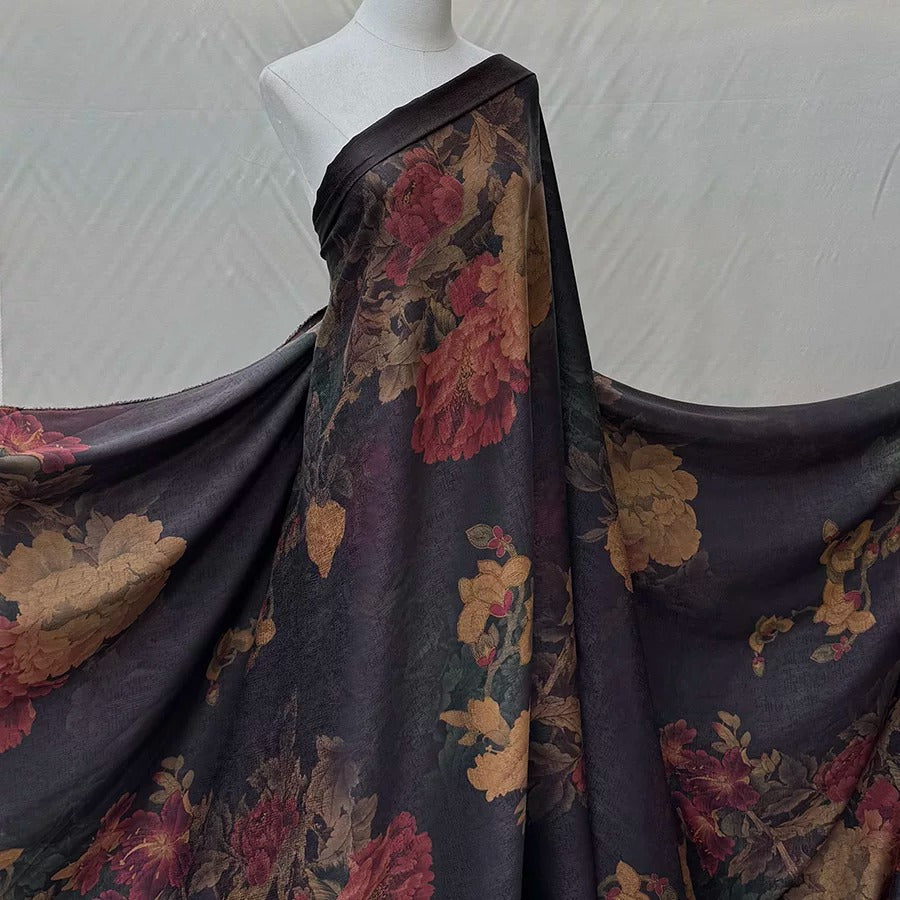 牡丹 Mud Silk fabric, Jacquard HUALUO, 25 momme 140cm wide by the Yard