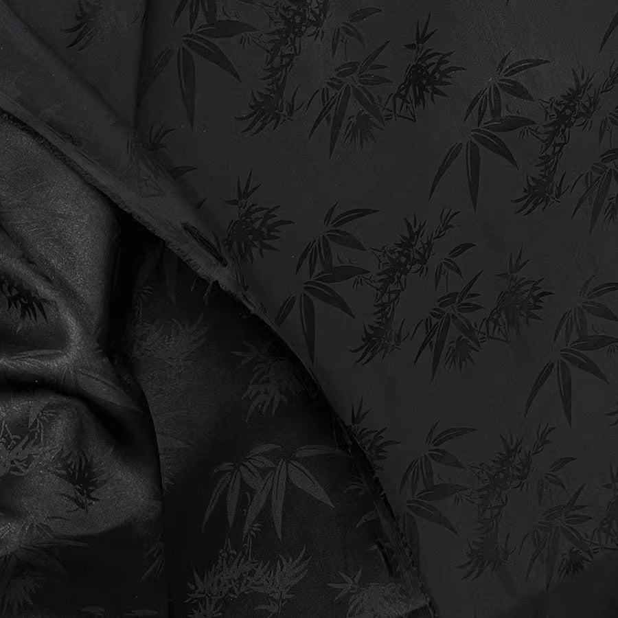 XYHYS 黑色竹叶纹- Jacquard HUALUO Hongyunsha silk fabric, 25 momme openwork texthture, 110cm by e Yard