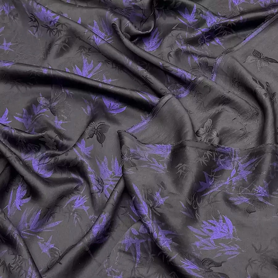 鎏金·蝴蝶紫竹 Mud Silk fabric, Jacquard HUALUO, 25 momme 110cm wide by the Yard