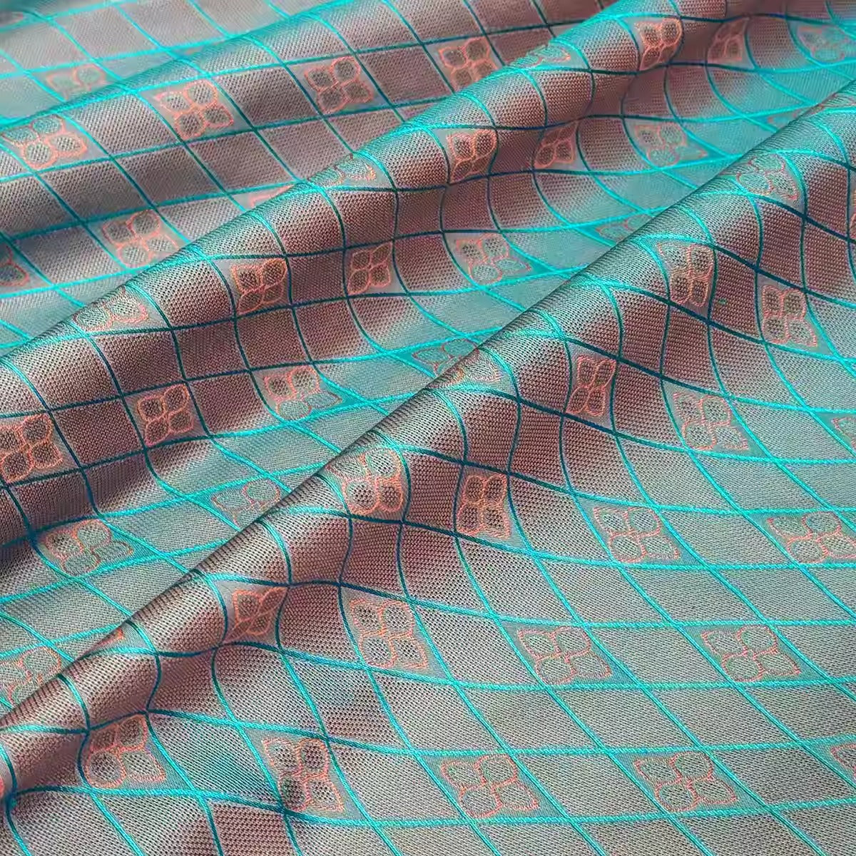李德喜。四经八纬色织罗XYLN001 - Leno silk fabric, red and blue rhombus, 25 momme 114cm wide by the yard