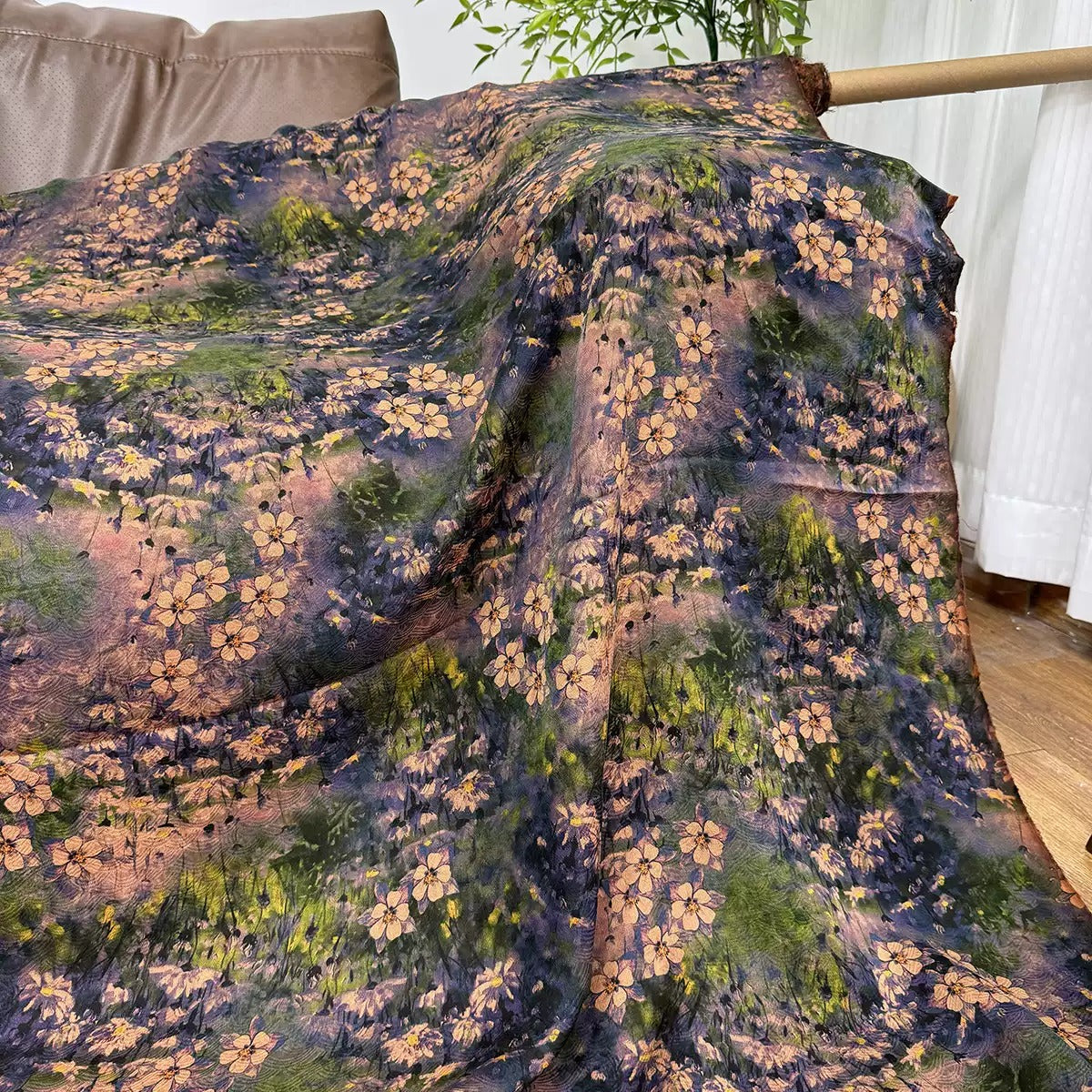 XYSHLM - Plant dyed HongYunSha Silk fabric, Openwork HUALUO, 25 momme 110cm wide by the Yard
