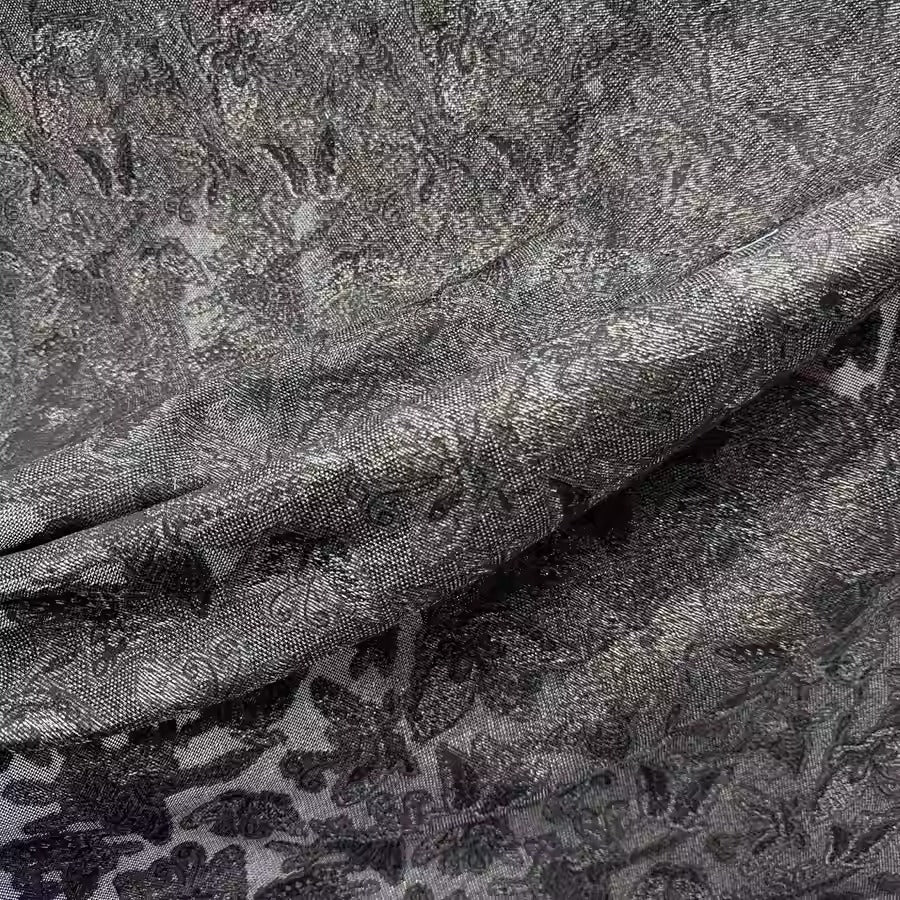 XYLN035 - Leno silk fabric, Gold weave Yarn-dyed, black butterfly , 25 momme 114cm wide by the yard