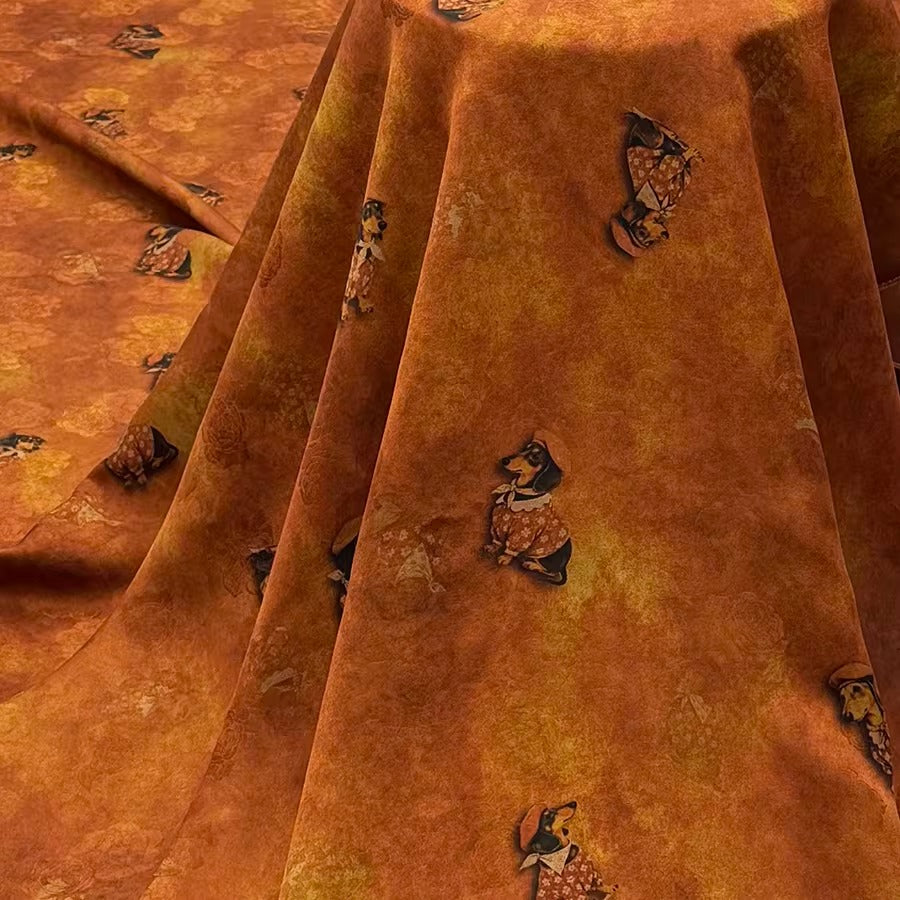XYHYS 戴帽小狗- Jacquard HUALUO Hongyunsha silk fabric, 25 momme openwork texthture, 110cm by e Yard