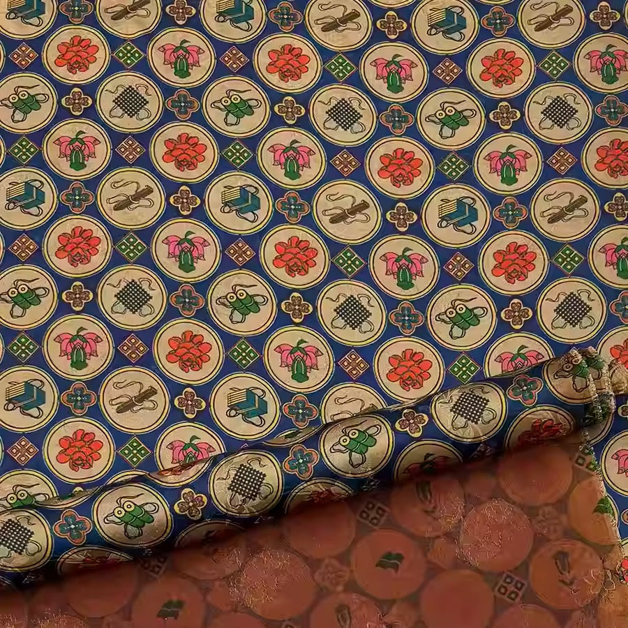 XYHYS 文房四宝- Jacquard HUALUO Hongyunsha silk fabric, 25 momme openwork texthture, 110cm by e Yard