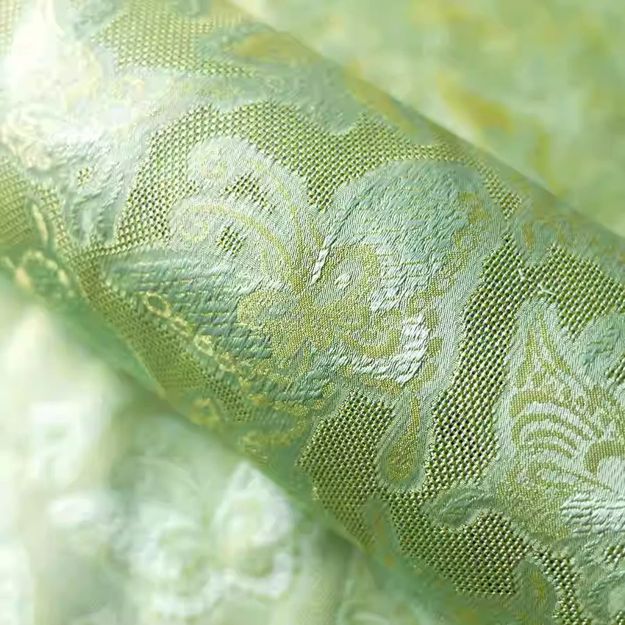 李德喜。四经八纬色织罗 XYLN012 - Leno silk fabric, yellow green butterfly, 25 momme 114cm wide by the yard