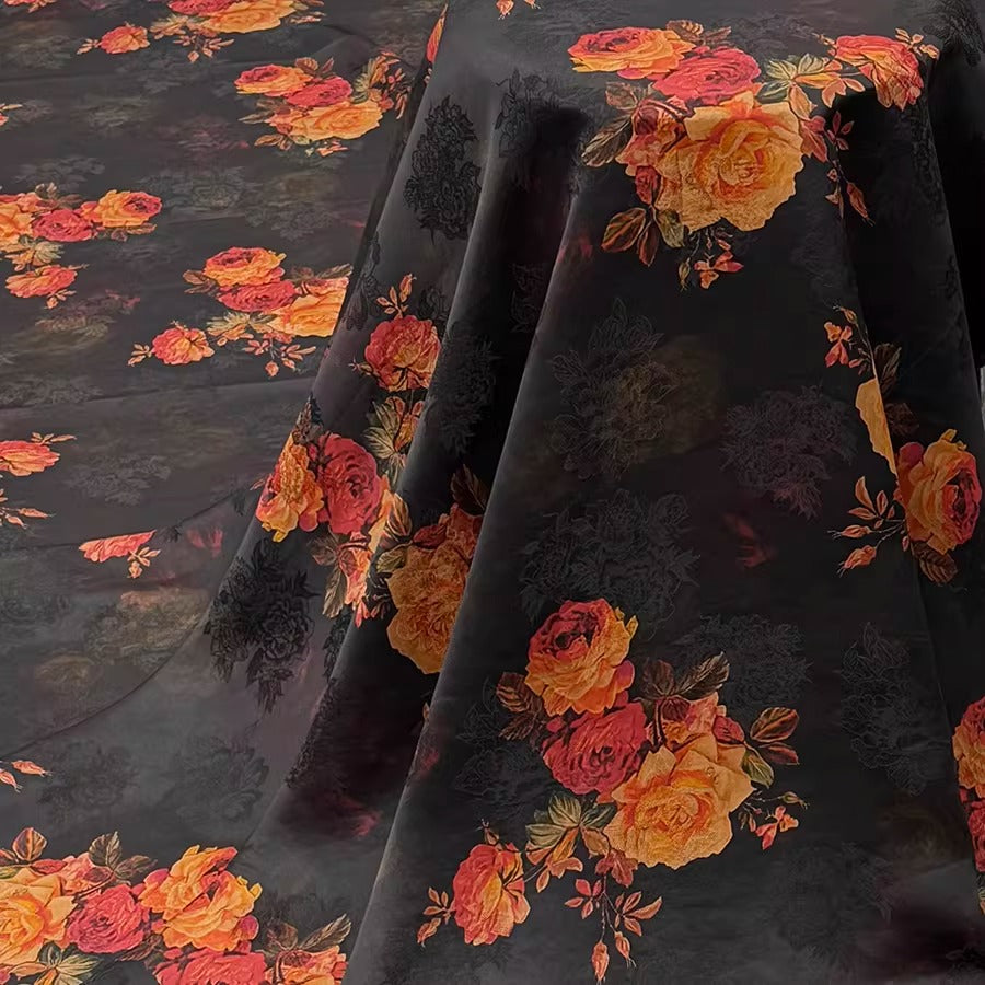 XYHYS 嫣红玫瑰- Jacquard HUALUO Hongyunsha silk fabric, 25 momme openwork texthture, 110cm by e Yard