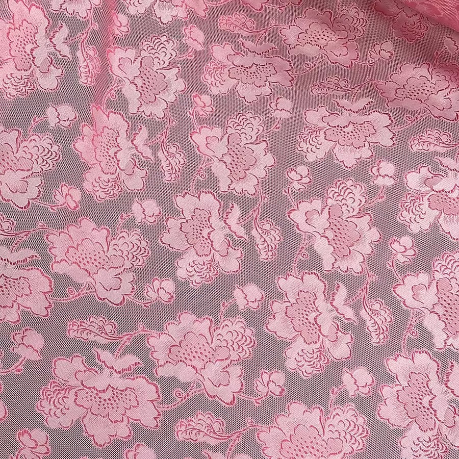 XYLN018 - Leno silk fabric, pink peony, 25 momme 114cm wide by the yard