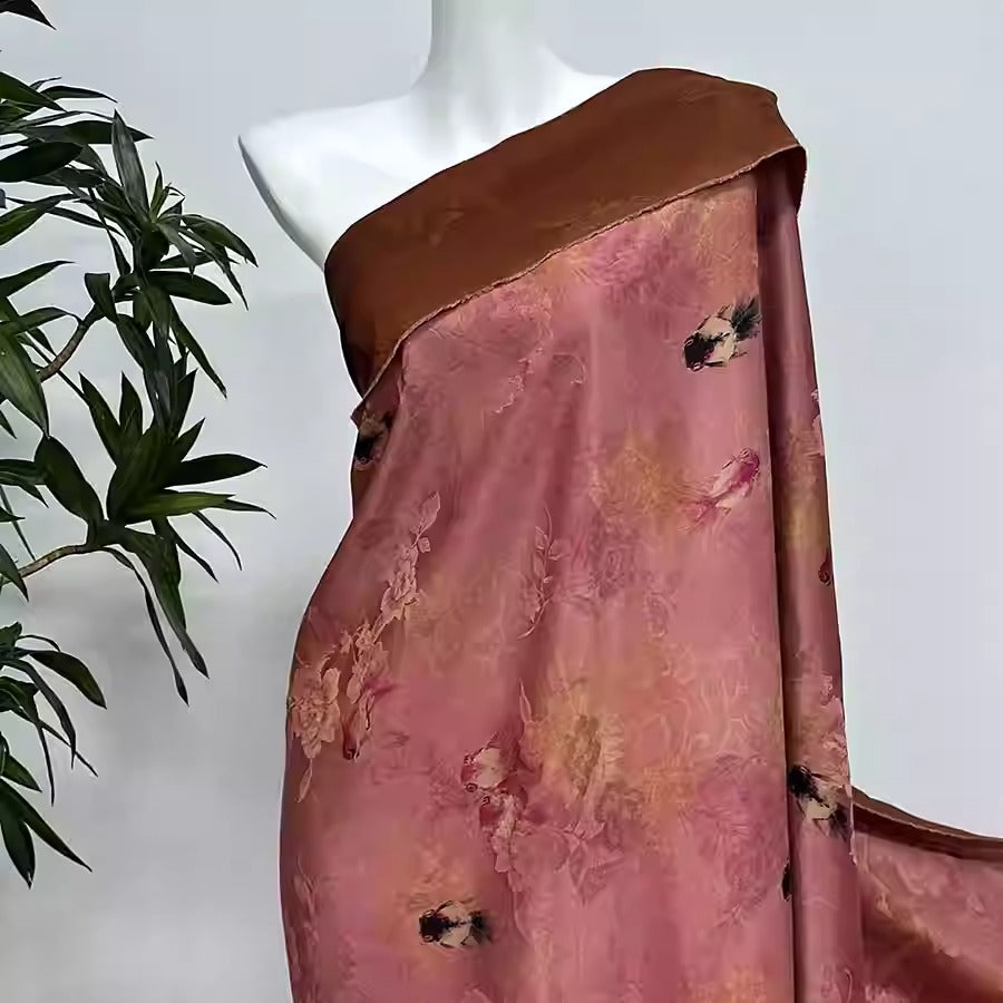 XYHYS 粉色锦鲤- Jacquard HUALUO Hongyunsha silk fabric, 26 momme openwork texture, 110cm by the Yard