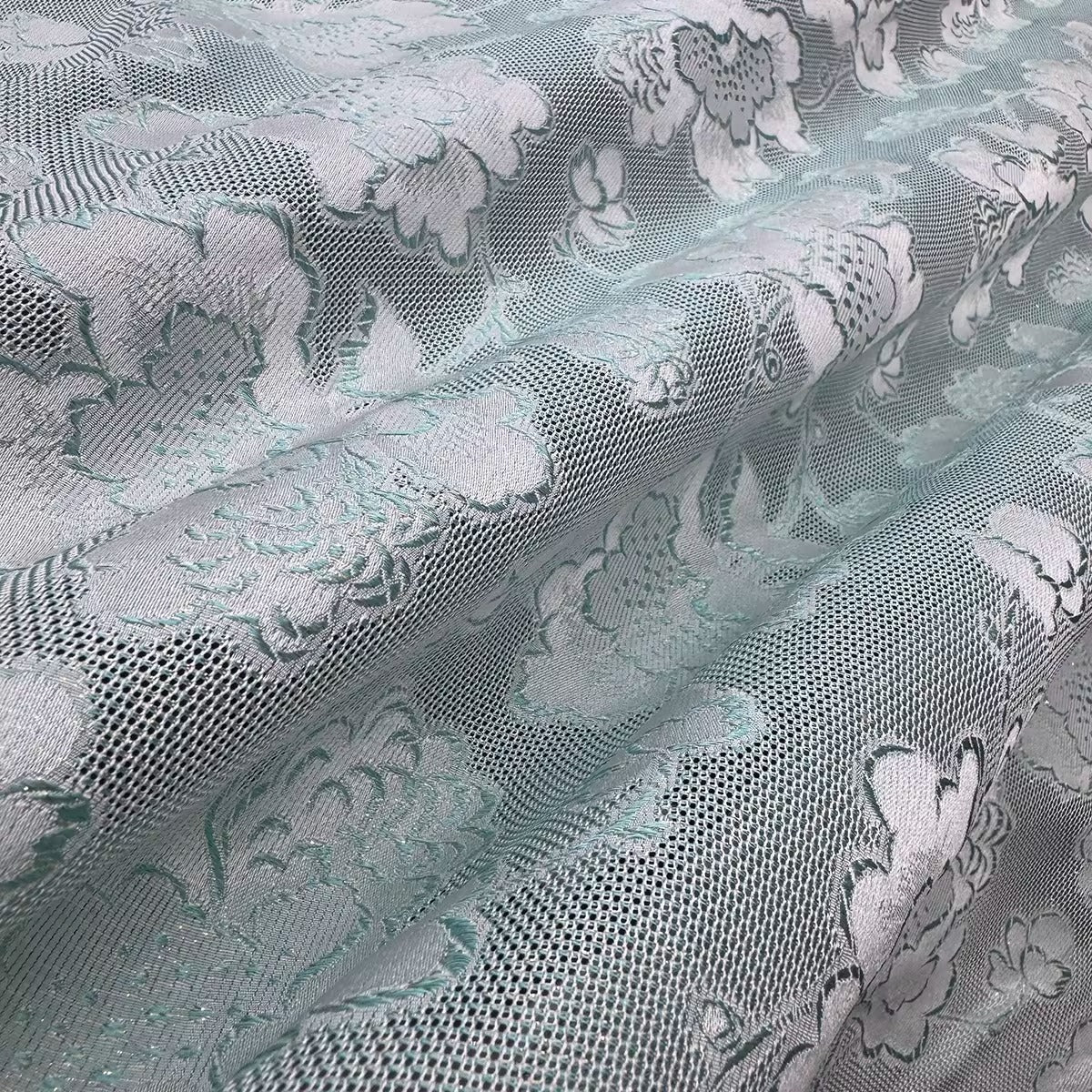 李德喜。四经八纬色织罗XYLN011 - Leno silk fabric, light blue peony , 25 momme 114cm wide by the yard
