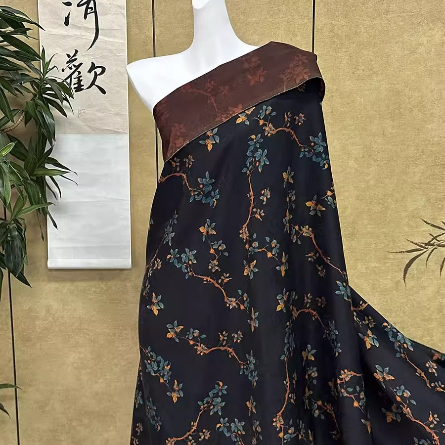 XYHYS 枝叶- Jacquard HUALUO Hongyunsha silk fabric, 25 momme openwork texthture, 110cm by e Yard