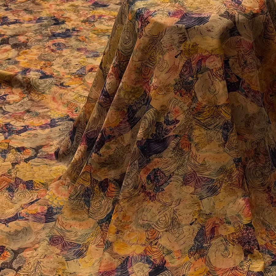 XYHYS 幽蓝牡丹- Jacquard HUALUO Hongyunsha silk fabric, 25 momme openwork texthture, 110cm by e Yard