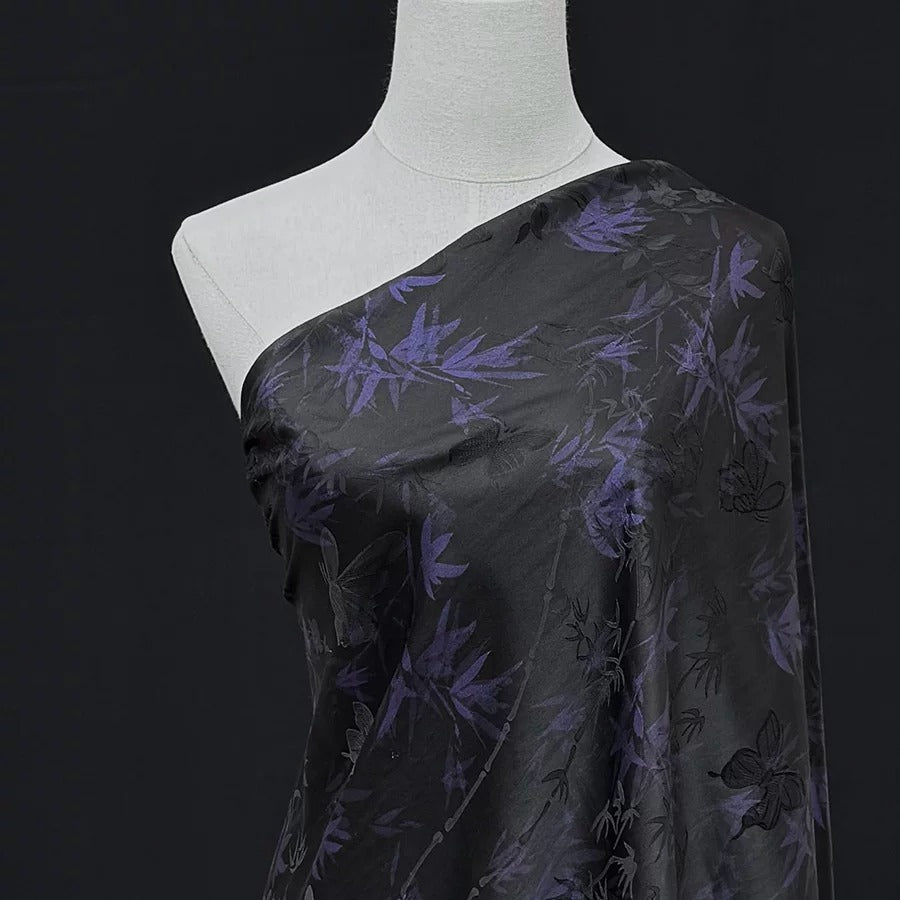 鎏金·蝴蝶紫竹 Mud Silk fabric, Jacquard HUALUO, 25 momme 110cm wide by the Yard