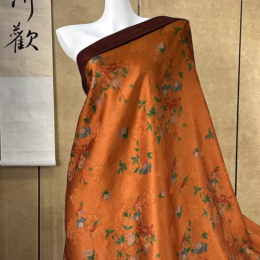 XYHYS 桃枝橘- Jacquard HUALUO Hongyunsha silk fabric, 25 momme openwork texthture, 110cm by e Yard
