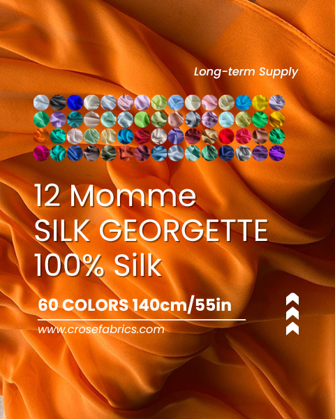 100% Silk Georgette, 12 Momme, 60 Colors, 140cm/55in, Long-term Supply. Actual #31 Orange fabric.