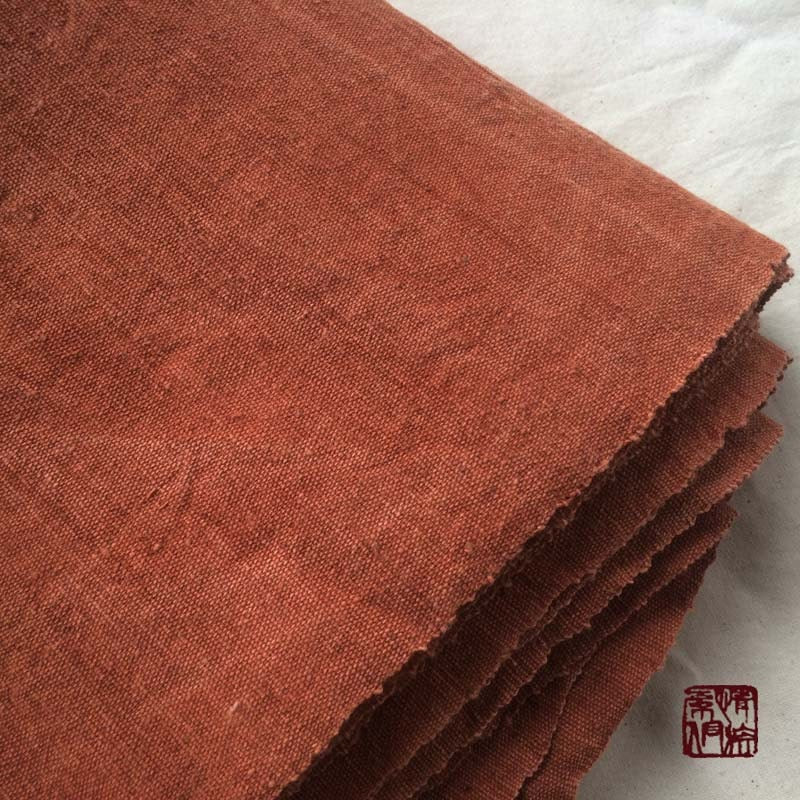 Hand woven cotton fabric, Hand dyed with Natural mineral dyes, Beautiful Brick Red/Salmon craft fabric Coarse fabric- by the meter