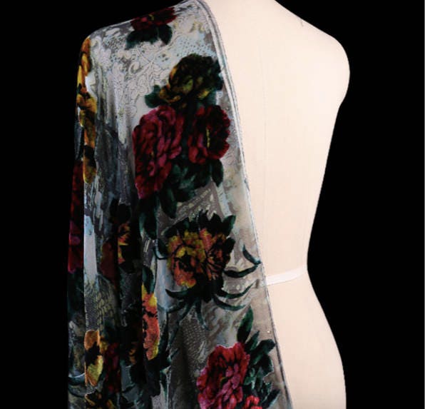 ZHIDA - Beautiful Floral Sheer Burnout Silk Velvet Fabric - 114cm wide by the Yard