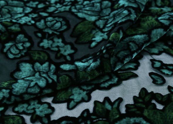 LVHMUDAN - Green Peony Burnout Silk Velvet Fabric - 114cm wide by the Yard