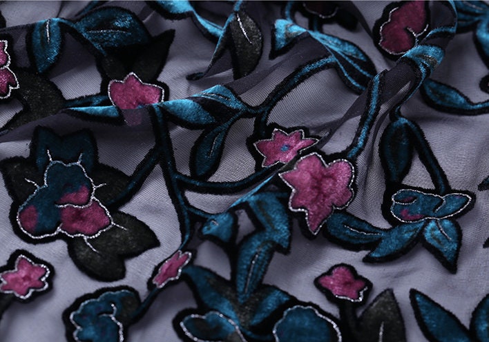 XIAOHONG - Floral Sheer Burnout Silk Velvet Fabric - 114cm wide by the Yard