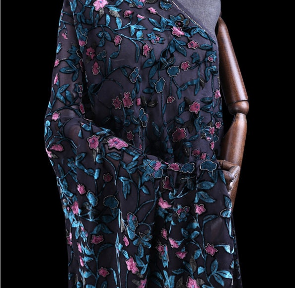 XIAOHONG - Floral Sheer Burnout Silk Velvet Fabric - 114cm wide by the Yard