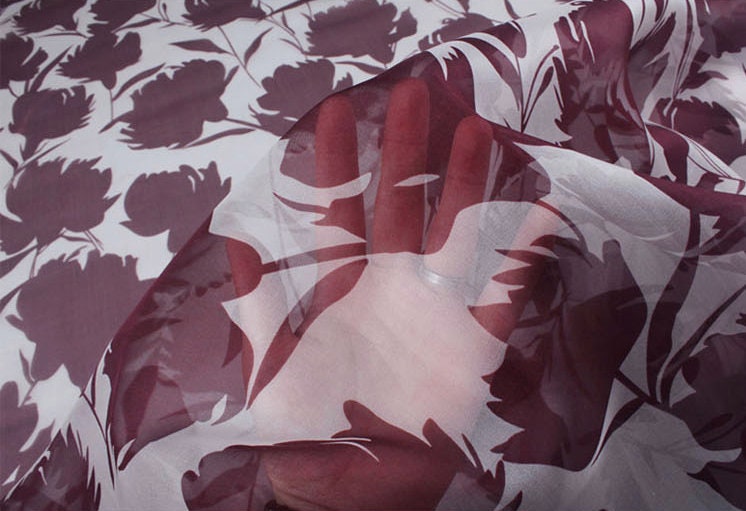 FENGYE - 8 momme Floral Print Silk Organza Fabric - 104cm wide by the Yard