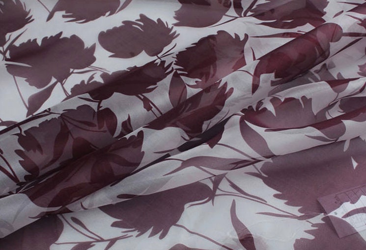 FENGYE - 8 momme Floral Print Silk Organza Fabric - 104cm wide by the Yard