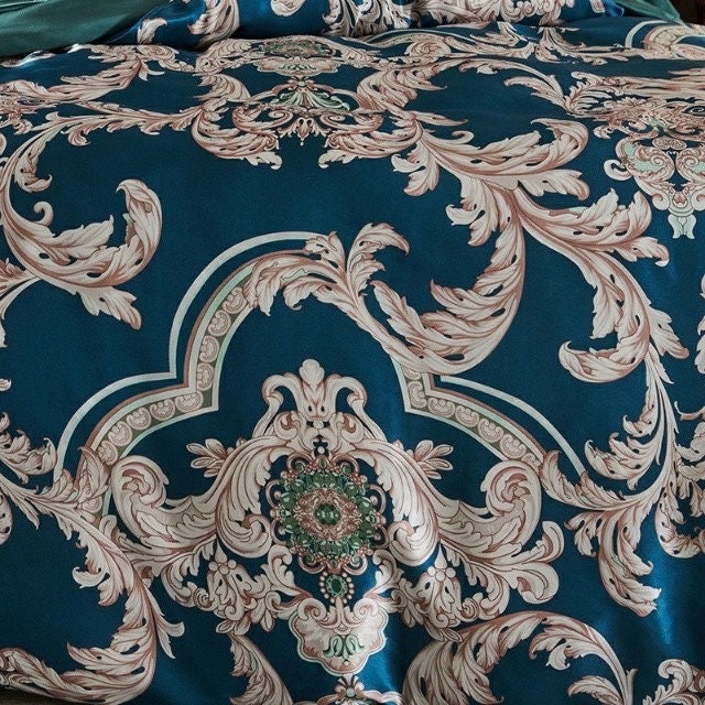 Phoenix Dance Blue - 16 Momme 100% Silk Bedding 4pcs Suite